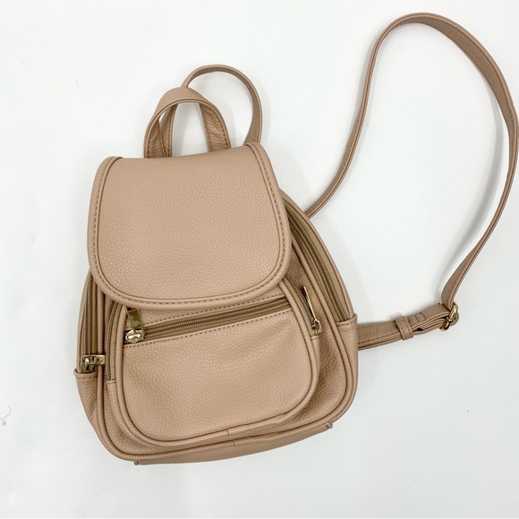 Minimalist Vegan Leather Nude Latte Classic Mini Backpack - Picture 11 of 11